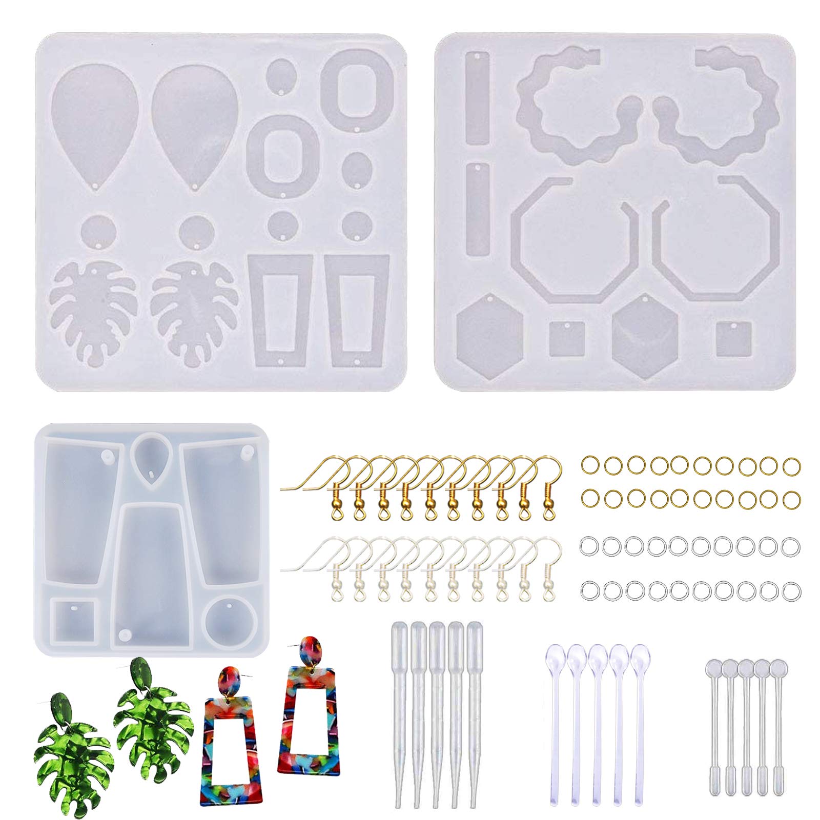 Cayway 78 PCS Earring Resin Molds, 20 PCS Ear Hooks and Jump Rings for Jewelry, Pendant, DIY Crafts
