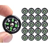20 Pack Button Compass Mini Pocket Oil Filled Compass Dia. 20mm | for Kids Hiking Survival Watch Band Paracord Camping Outdoor Activities Accessory