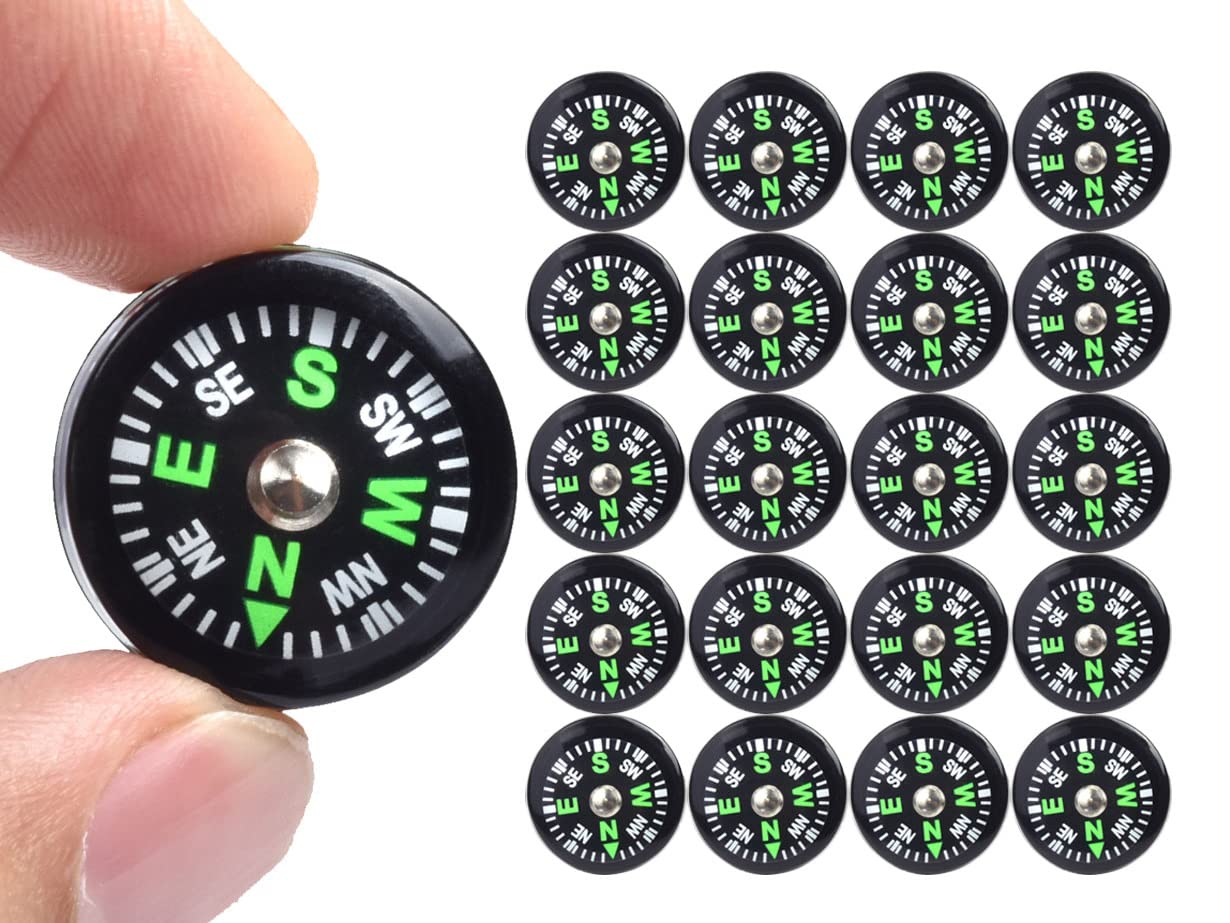 Photo 1 of 20 Pack Button Compass Mini Pocket Oil Filled Compass for Kids Hiking Survival Watch Band Paracord Camping Outdoor Activities Accessory Size Dia. 20mm