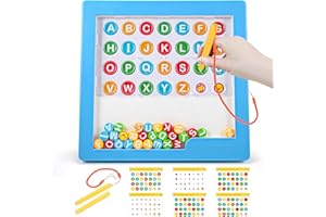 SVANCE Magnetic Letters Set for Toddlers, Alphabet Magnetic Dot Art Board with 2 Stylus Pen and Beads, Preschool Educational Learning Toys ABC Spelling, Airplane Car Travel Essentials for Kids (Blue)