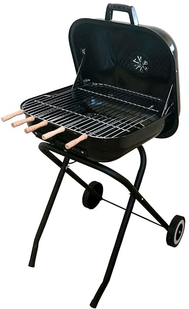 Fabrilla Stand Barbeque Charcoal Grill Black with 5 Skewers BBQ