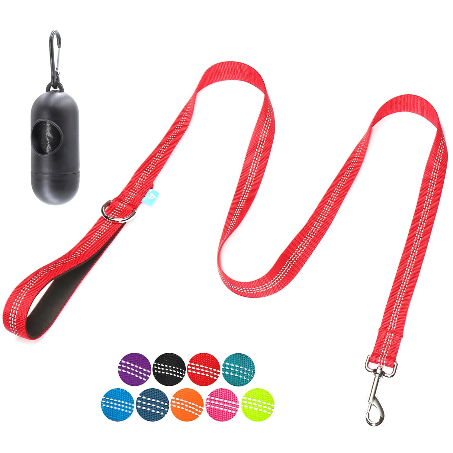 BAAPET 5 Feet Nylon Dog Leash with Triple Reflective Threads and Comfortable Padded Handle for Walking, Training Lead Small Puppy, Medium and Large Dogs (1.0'' x 5 FT, Red)