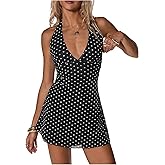 Milumia Women's Polka Dots Dress Sexy Tie Backless A Line Party Club Short Halter Mini Dresses