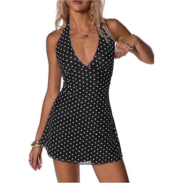 backless polka dot dress Verdusa Polka Dots Dress for Women Open Back Bodycon Backless Tank Mini  Dress A-Black X-Small at Amazon Women's Clothing store