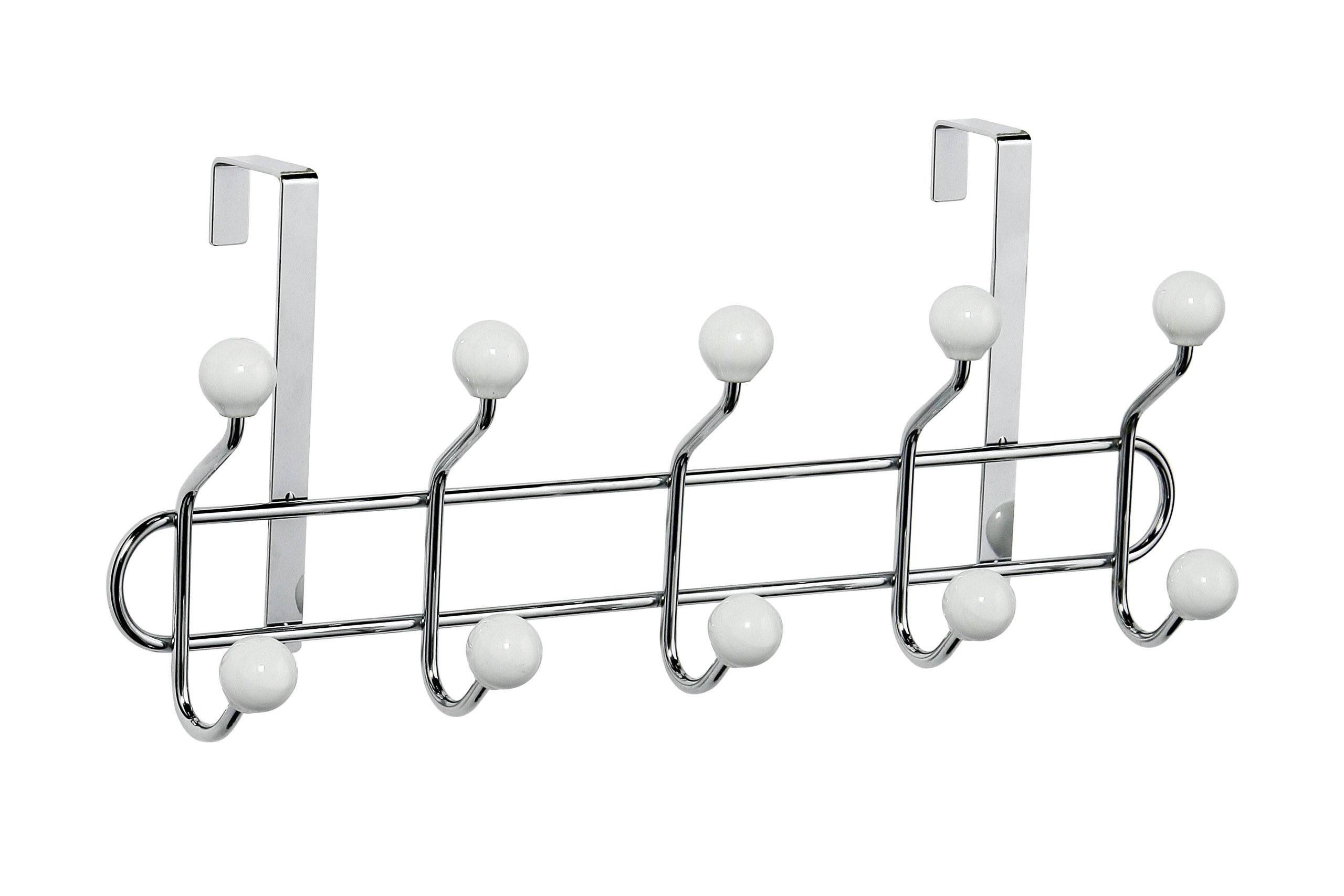 Premier Housewares 509557 10 Hook Over Door Hanger with White Ceramic Balls - Chrome H19 x W45 x D11cm