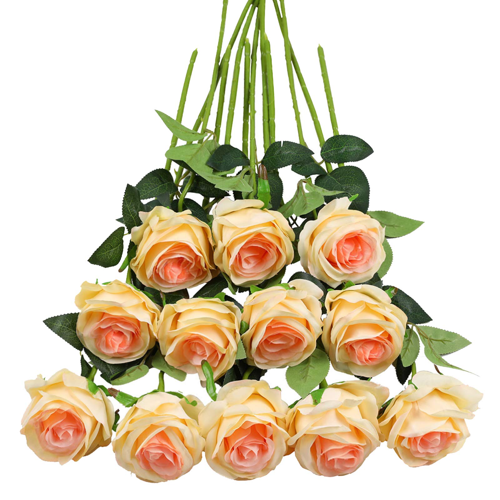Tifuly 12 PCS Artificial Roses, 19.68'' Single Long Stem Fake Rose Silk Bridal Wedding Bouquet Realistic Flower for Home Garden Party Hotel Office Decor(Blossom Roses,Champagne) — image 1