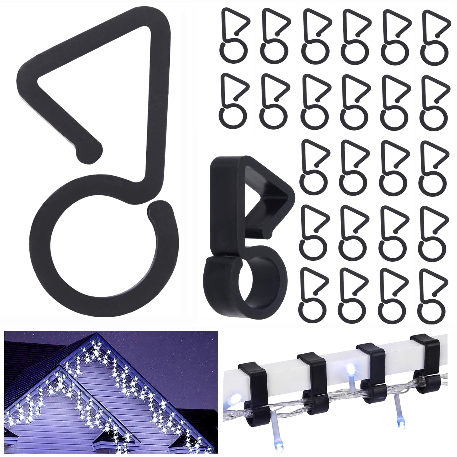 Vikdio 60 Pcs Black Gutter Hooks for Outdoor Christmas Lights, Gutter Clips for Fixing Christmas Icicle Lights on Wedding Halloween Outdoor Xmas Decoration Party Garden Tree Window