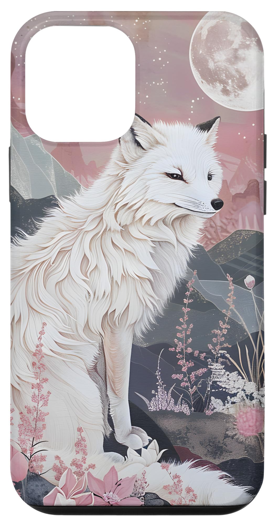 iPhone 12 mini Aesthetic Women Animal Lover Pink Floral Arctic Fox Case