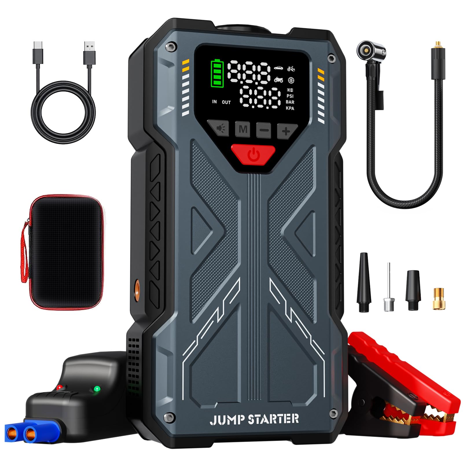 Jump Starter with Air Compressor, 4000A Battery Jumper Starter Portable and 150PSI Tire Inflator Air Pump(8.0L Gas/6.5L Diesel), 12V Auto Booster with USB Charger, Car Emergency Gift for Women, Men