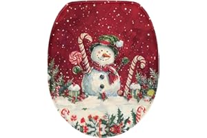 Luarisgur Christmas Bathroom Decor Elongated Toilet Lid Covers Cute Snowman Holiday Toilet Seat Covers Red Xmas Toilet Seat Covers for Bathroom Accessories Washable Absorbent