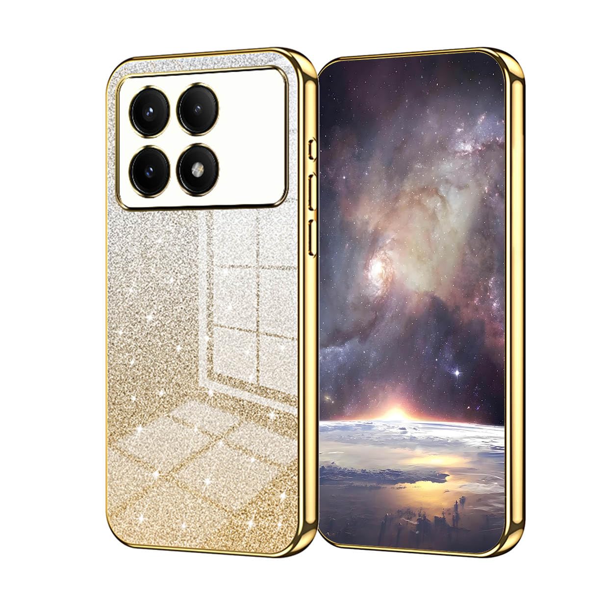 UPLAI Case for Xiaomi Poco F6 Pro 5G, Ultra Thin Shockproof Cover with Gradient Color Shining Card and Electroplated Bumper, Premium Soft Silicone Elegant Cover.Gold