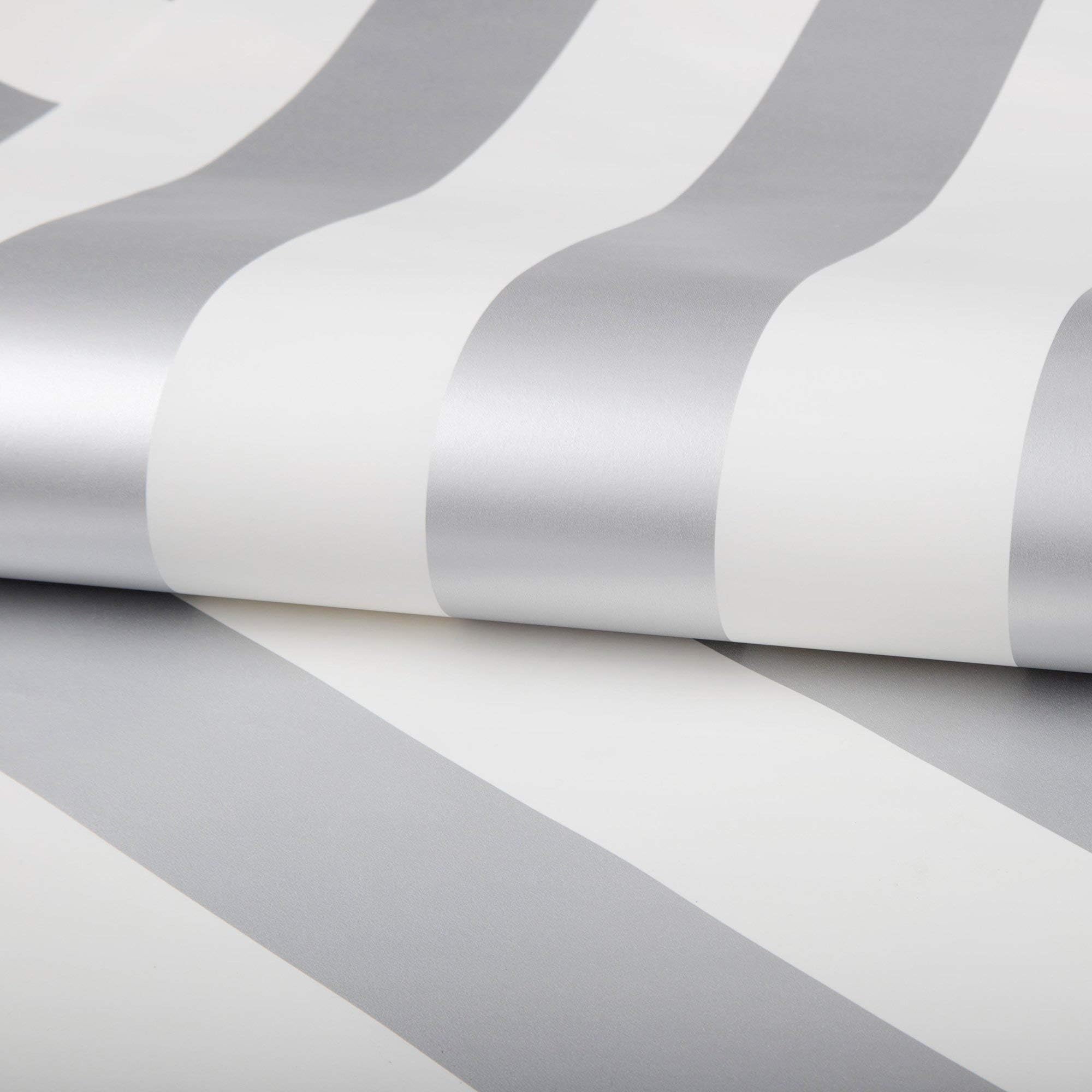 Designer Graham & Brown Silver/White Metallic Stripe Wallpaper