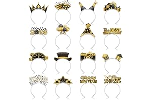 Blosssound 16 Pcs New Years Eve Headbands Happy New Years Party Favor Gift Paper Head Bopper Headwear 2026 Black Gold Party Costume Accessories 2026 Photo Prop Decoration Supplies