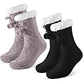 Foaincore 2 Pcs Slipper Socks for Women Sherpa Fuzzy Socks Non Slip Winter Warm Soft Home Fleece-lined Gripper Socks