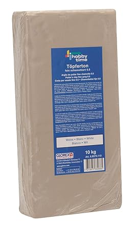 Glorex GmbH 6 8073 110 Töpferton weiß 10 kg, feinschamottiert, Körnung 0,5 mm