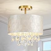 LumFurn 3-Light Capiz Shell Crystal Ceiling Light, Coastal Design Semi-Flushmount Drum Light Fixture for Hallway, Living Room