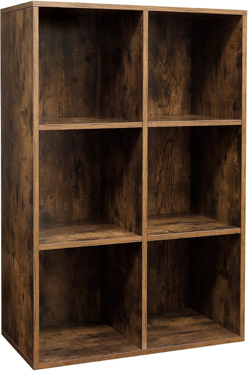 VASAGLE Bookcase 6 Compartment Storage Shelf Rustic Brown LBC203BX