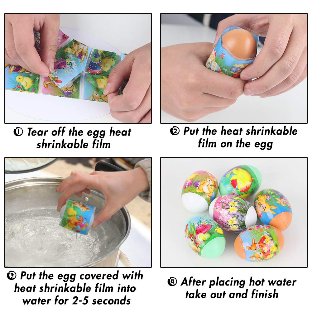 BigOtters Easter Egg Sticker Wrappers Set, 30PCS Kits Including 24PCS Heat Shrink Wrap Sleeve Decor with 6PCS Easter Wooden Eggs for Fun Easter Favor Gift