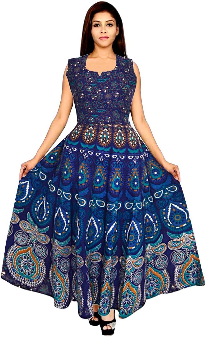 Silver Organisation Women's Cotton Western Fit and Flare A-Line Dress (Son_407, Multicolour)