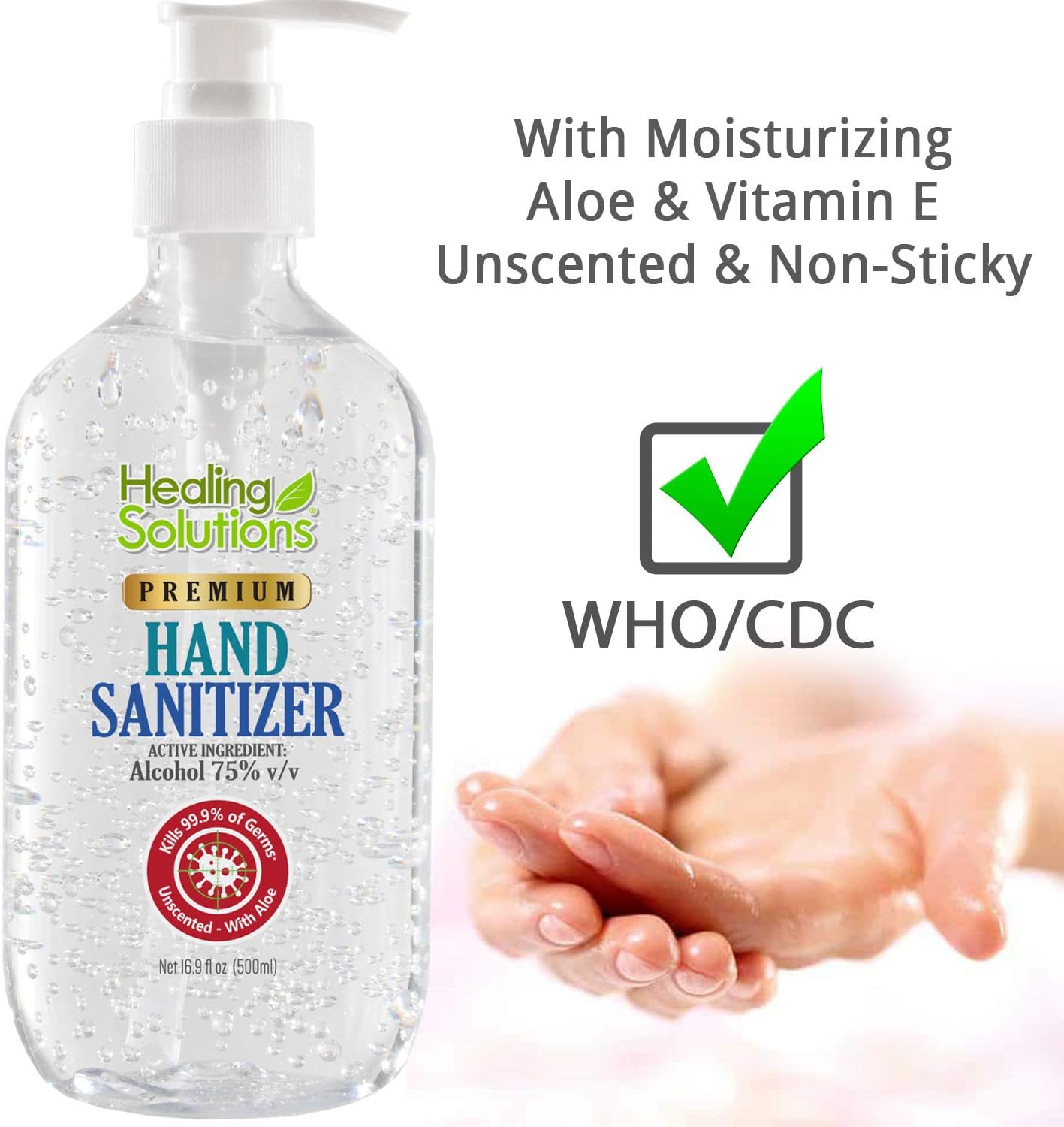 Hand Sanitizer Gel (2 Pack x 16.9oz) - 75% Alcohol - Kills 99.99% of Germs - Scent Free Antibacterial Gel with Vitamin E & Aloe for Moisturizing : Beauty