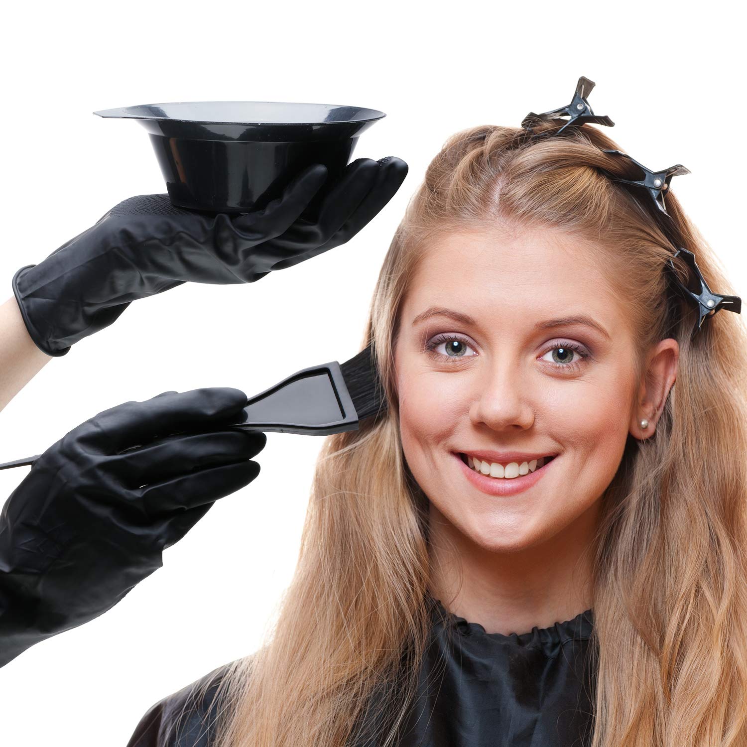 20 Pieces Hair Dye Coloring Kit, Hair Tinting Bowl, Dye Brush, Ear Cover, Gloves for DIY Salon Hair Coloring Bleaching Hair Dryers Hair Dye Tools (14.8 x 4.8 cm, Small Black Bowl Style) : Beauty