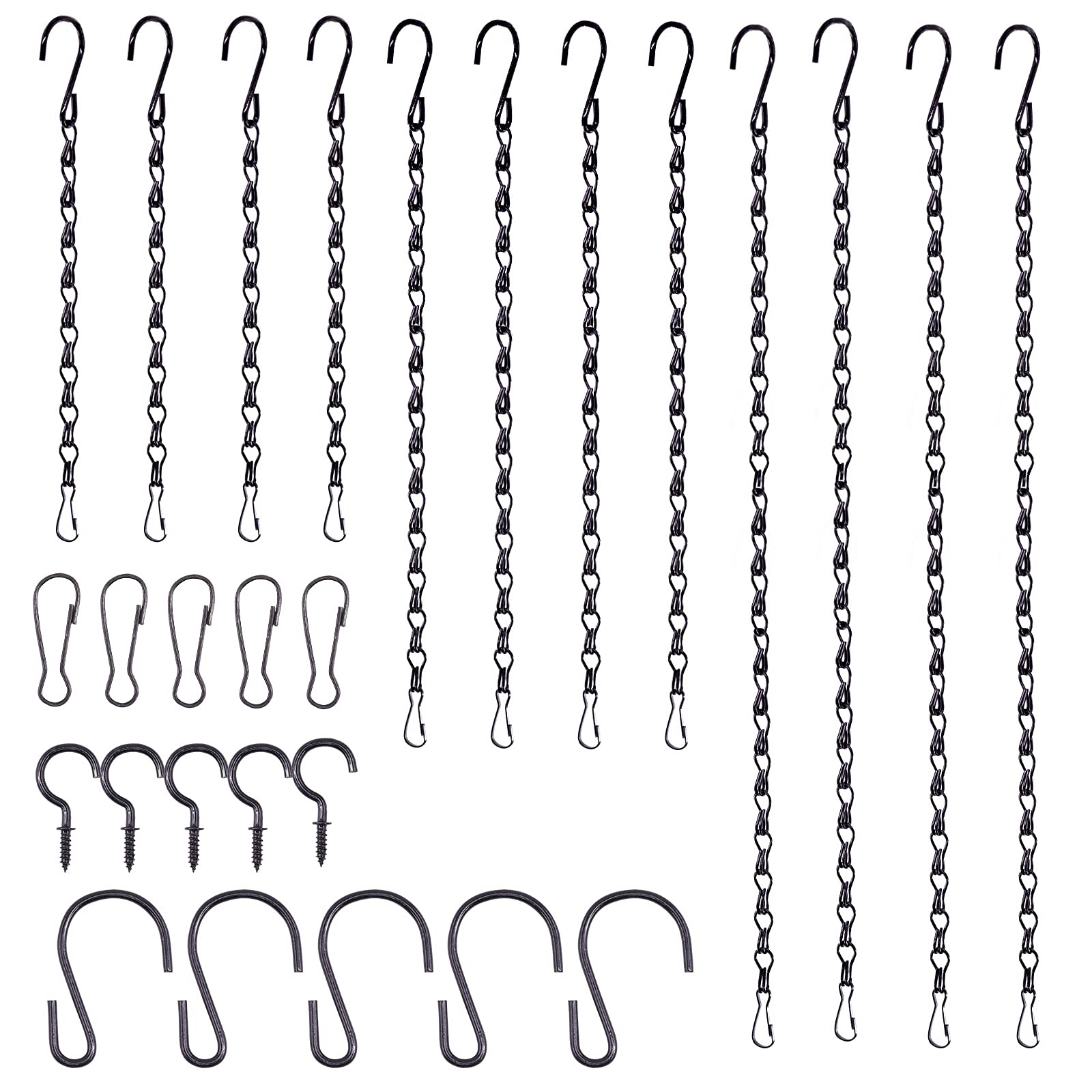 Keadic 27 Pcs 3 Size Black Hanging Chain Assorted Set with Metal Hook, Metal Chain Hanging for Bird Feeders, Birdbaths, Planters, Wind Chimes, Lanterns, Decorative Ornaments(9.5’’/ 19.7 ’’/35 ’’)