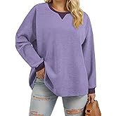 VISLILY Womens-Plus-Size-Sweatshirts Trendy Color Block Casual Long Sleeve Tops Waffle Knit Oversized Shirts Loose Fit Tunics