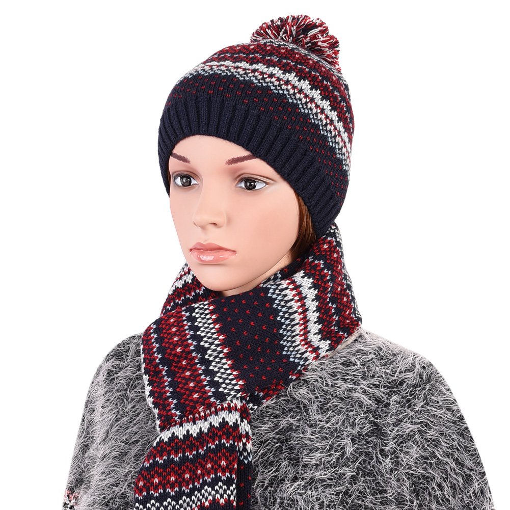 Vbiger Wintermütze klassische Beanie Mütze Damen Mütze und Schal Warm Strickmütze und Strickschal 2 PCS, Mehrfarbig, Einheitsgröße