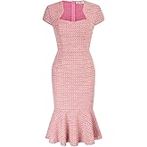 GRACE KARIN Womens Elegant Cap Sleeve Fishtail Tweed Cocktail Bodycon Dress