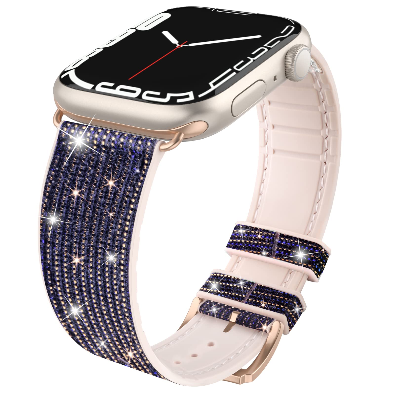 Tuocal Bling Straps Compatible with Apple Watch Strap 42mm(Series3/2/1) 44mm 45mm 46mm, Soft Glitter Silicone Sport Replacement Strap Women Men Bracelet for iWatch Series 10 9 8 7 6 5 4 3 2 1 SE