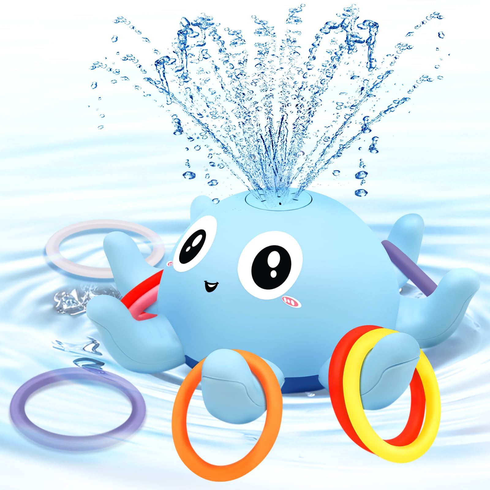 Photo 1 of Baby Octopus Bath Toy, Light Up Sprinkler with 8 Sensory Rings, Bathtub Fountain Spray Toy for Kids – Pool Toys for Toddlers 1-3