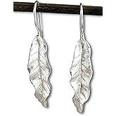 MadamLili Long Leaf Dimensional Earrings - 925 Sterling Silver Botanical Floral Elegant Jewelry - Hanging Casual Dangling Drops - Anniversary Gift