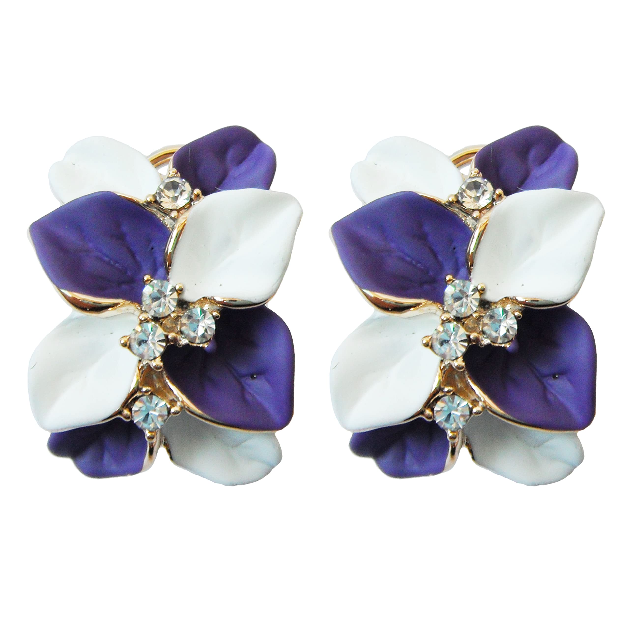 Navachi 18k Gold Plated Crystal Purple White Enamel Leaves Flower Az2350e Omega Earrings