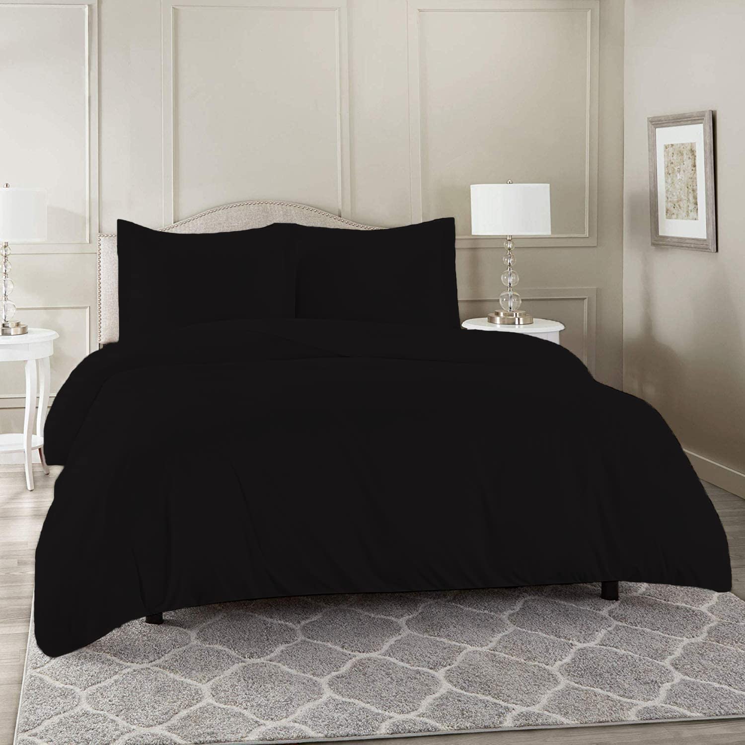 Laam linen Luxury Plain Dyed Duvet Cover With Pillowcase Cover 100% Poly Cotton Easy Care UK Size Bedroom Bedding Set (Black, Single)