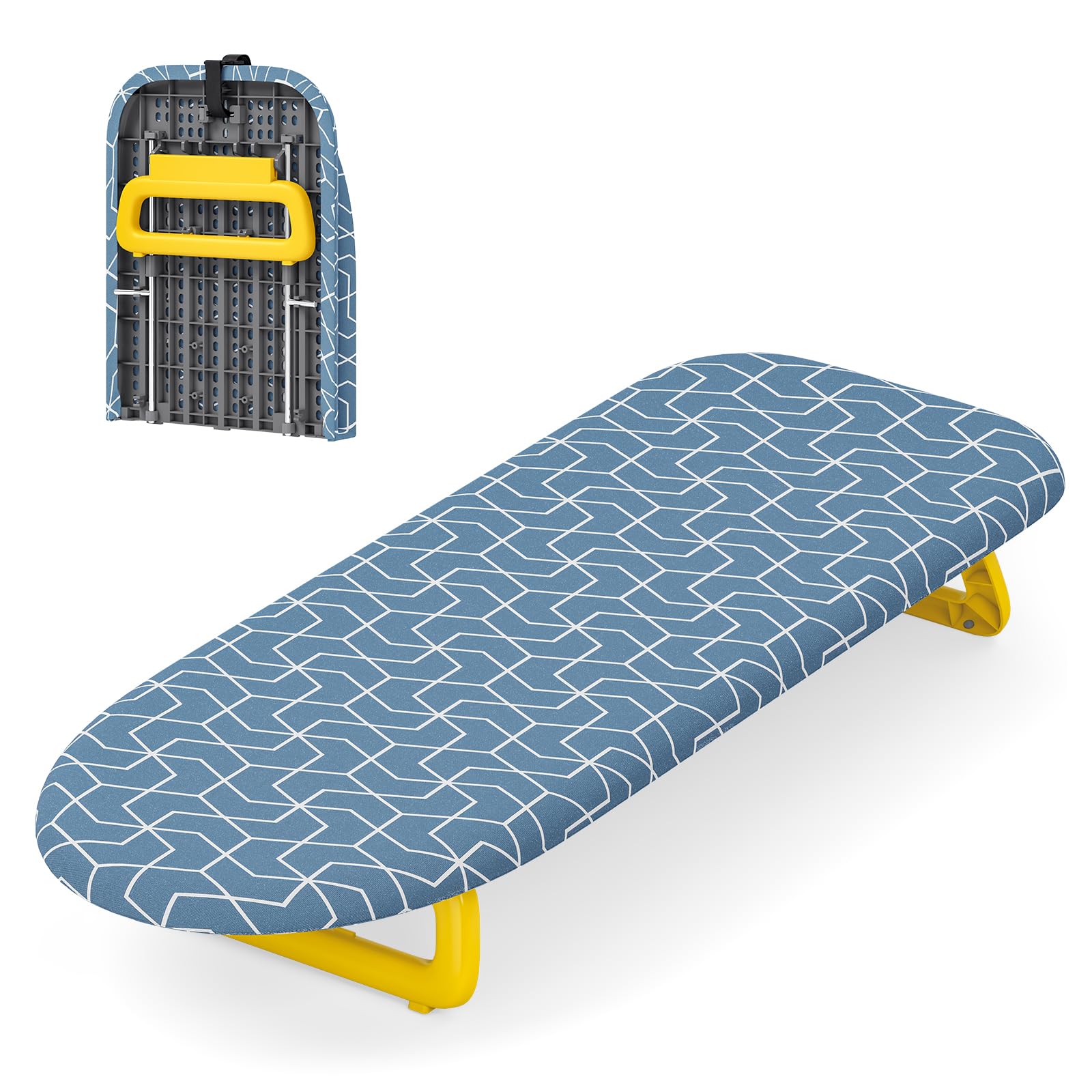 Photo 1 of Small Ironing Board Tabletop, Foldable Mini Ironing Board, Table top Ironing Boards Small with Hanging Rope, Compact Portable Ironing Boards Save Space, Iron Board 32x12, Iron Table Stand Dark Blue