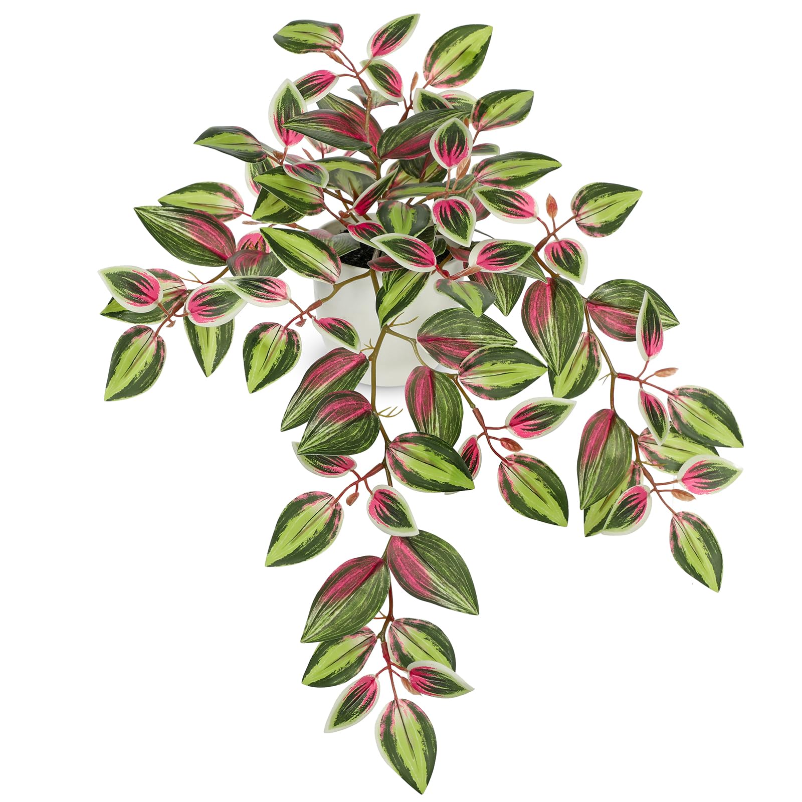 Photo 1 of Briful Small Faux Plants Indoor Artificial Potted Silk Plants Fake Watermelon Peperomia Trailing Vine Plant for Home Office Bathroom Table Shelf Mantle Modern Decoration(Red Green- 1 Pack)
