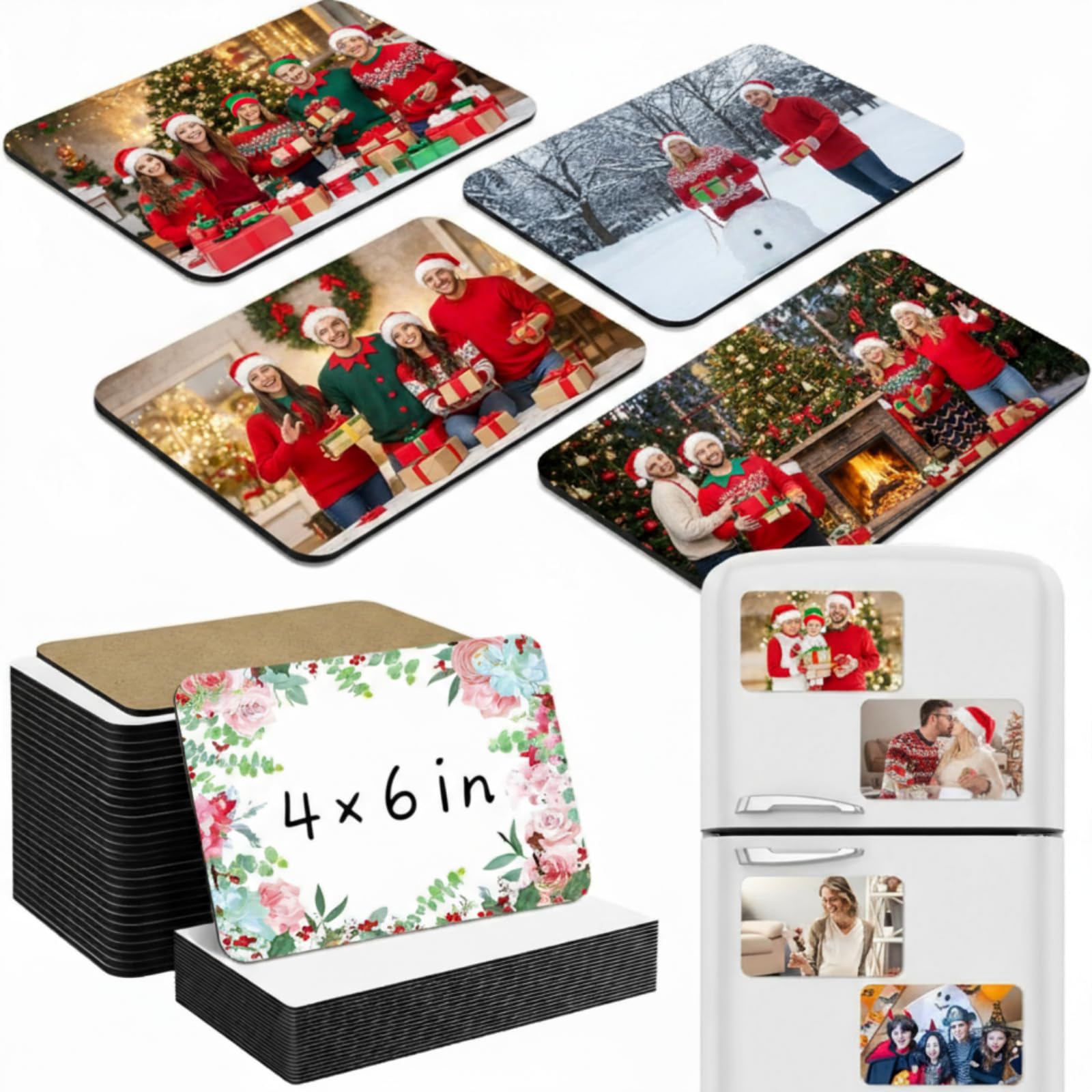 Photo 1 of Flutesan 32 Pcs Sublimation Magnet Blanks Personalized Refrigerator Sublimation Blanks 16 Fridge Magnets 16 Rectangle Blank for Office Kitchen Microwave Office Christmas Decoration Gift(4 x 6 Inch)