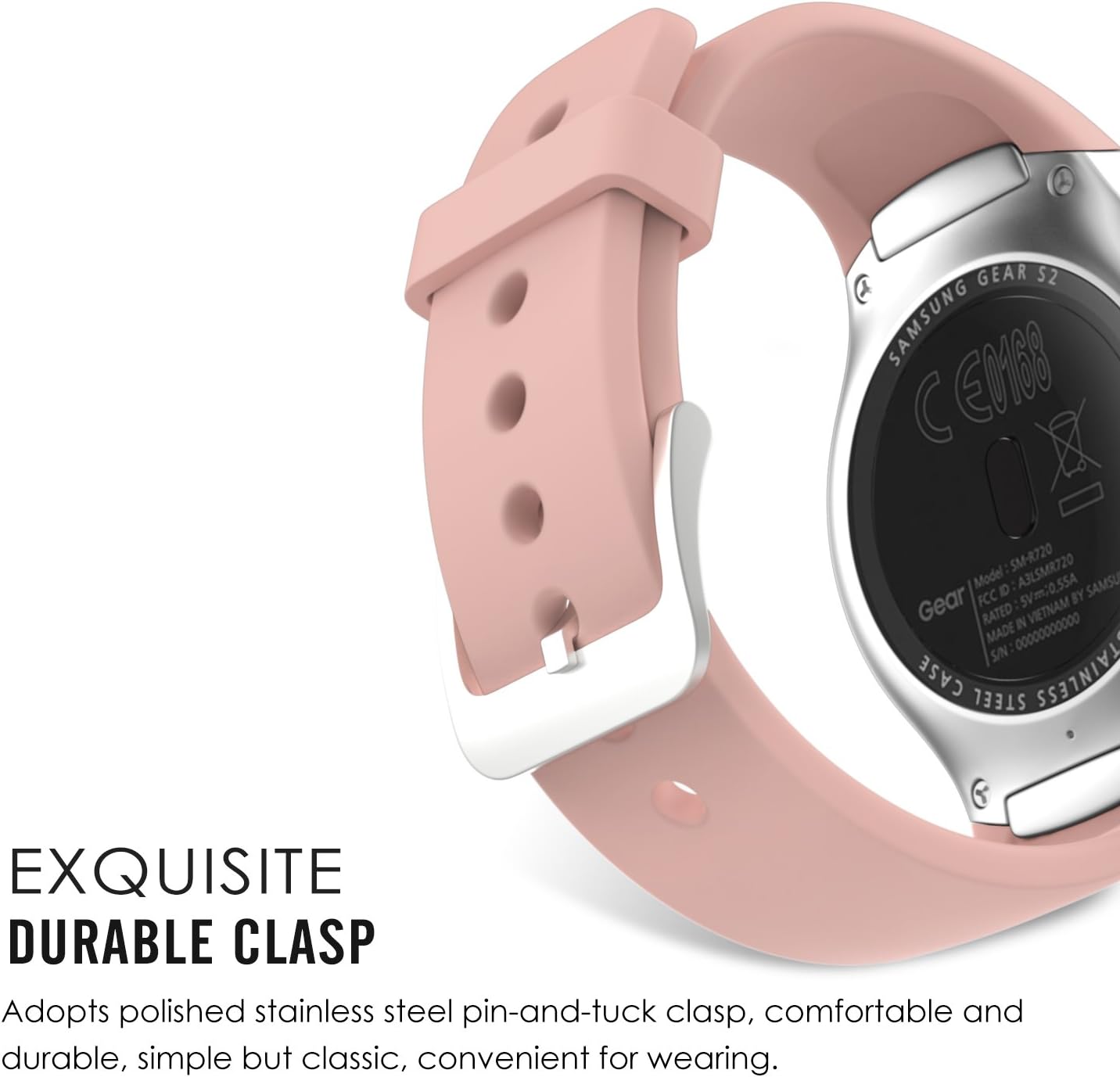 MoKo Watch Band for Gear S2, Soft Silicone Replacement Sport Band for Samsung Gear S2 (S2 SM-R720 / SM-R730 ONLY) Smart Watch, NOT FIT S2 Classic (SM-R732 & SM-R735), NOT FIT Gear Fit2, Vintage ROSE - Image 4