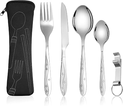Vicloon Cutlery Set with Portable Pouch 6 Pieces Stainless Steel Flatware
