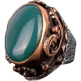KAMBO Handmade Natural Jade Men's 925 Sterling Silver Ring with Real Gemstone, Vintage Antique Design, Statement Jewelry, Birthday Gift for Him, Size 7
