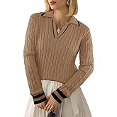 Arolina Womens Cable Knit Sweaters Long Sleeve V Neck Pullover Tops Casual Lightweight Polo Sweater Fashion Fall Outfits