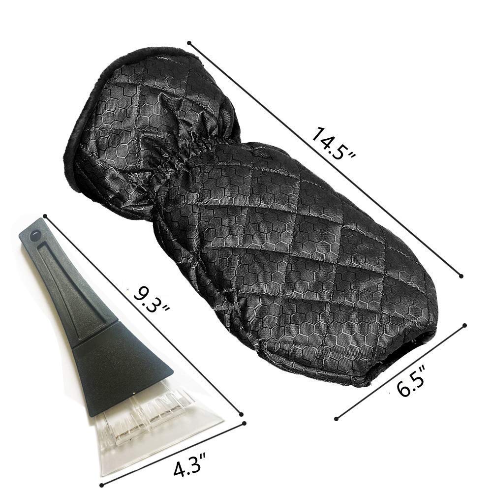 2pcs Winter Snow Gloves Scraper, PS Blade Scraper Ice Mitten, Waterproof Thick Fleece Elastic Wristband Oxford Cloth Cleaning Snow Shovel Scraper Tool for Car Windshield