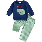 SAYOO Toddler Baby Boy Golf Outfit Hole in One Embroidery Sweatshirts Top Plaid Long Pants Set 2Pcs Golf Theme Fall Clothes