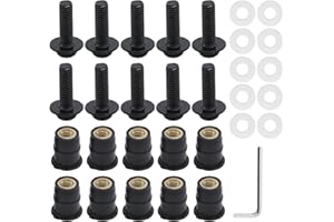 AXGSRV 10 Pcs M5 Inner Hexagonal Motorcycle Windshield Screws Kit, Aluminum Bolt with Rubber Nut & Plastic Gasket, Universal 