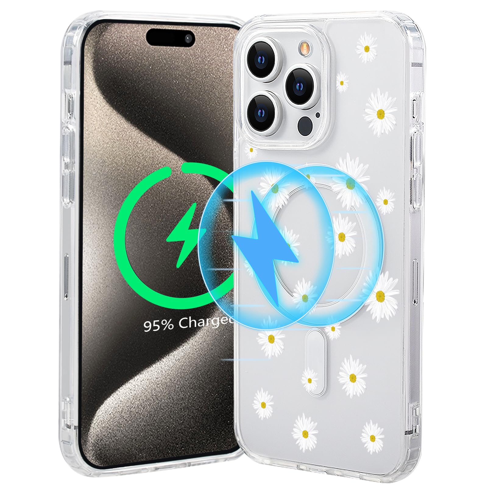Tcaraersing Magnetic Clear Flower Case for iPhone