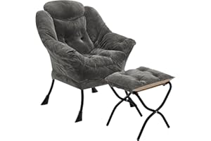 Halituny Fabric Lazy Chair with Ottoman, Oversized Upholstered Sofa Chair for Adults, Plush Comfy Lounge Chair with Large Side Storage Pocket, Reading Chair for Living Room, Bedroom, Office, Dark Gray