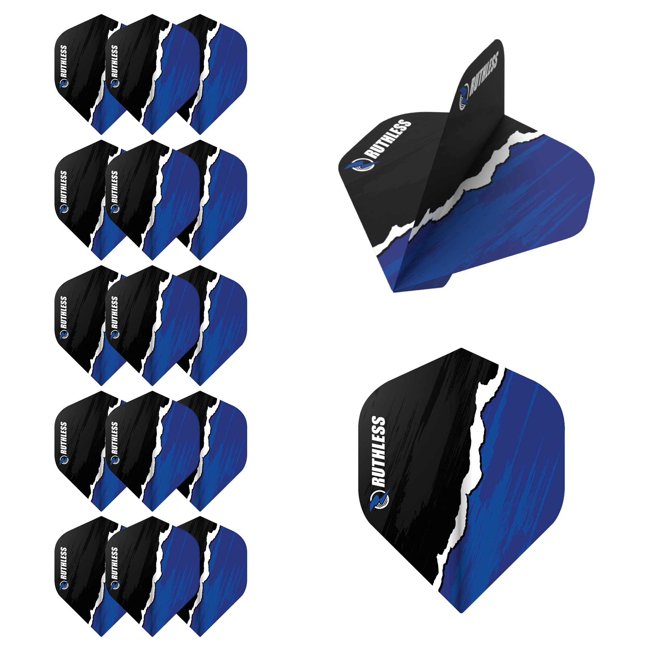RUTHLESS Dart Flights | Premium 100 Micron Standard Number 2 Shape Rip Torn Design, Blue, 5 Sets of 3 Flights (5XF4190)