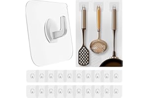 GLUIT Adhesive Plastic Clear Utensil Hooks Transparent Hook for The Drill-Free Wall 20 pcs