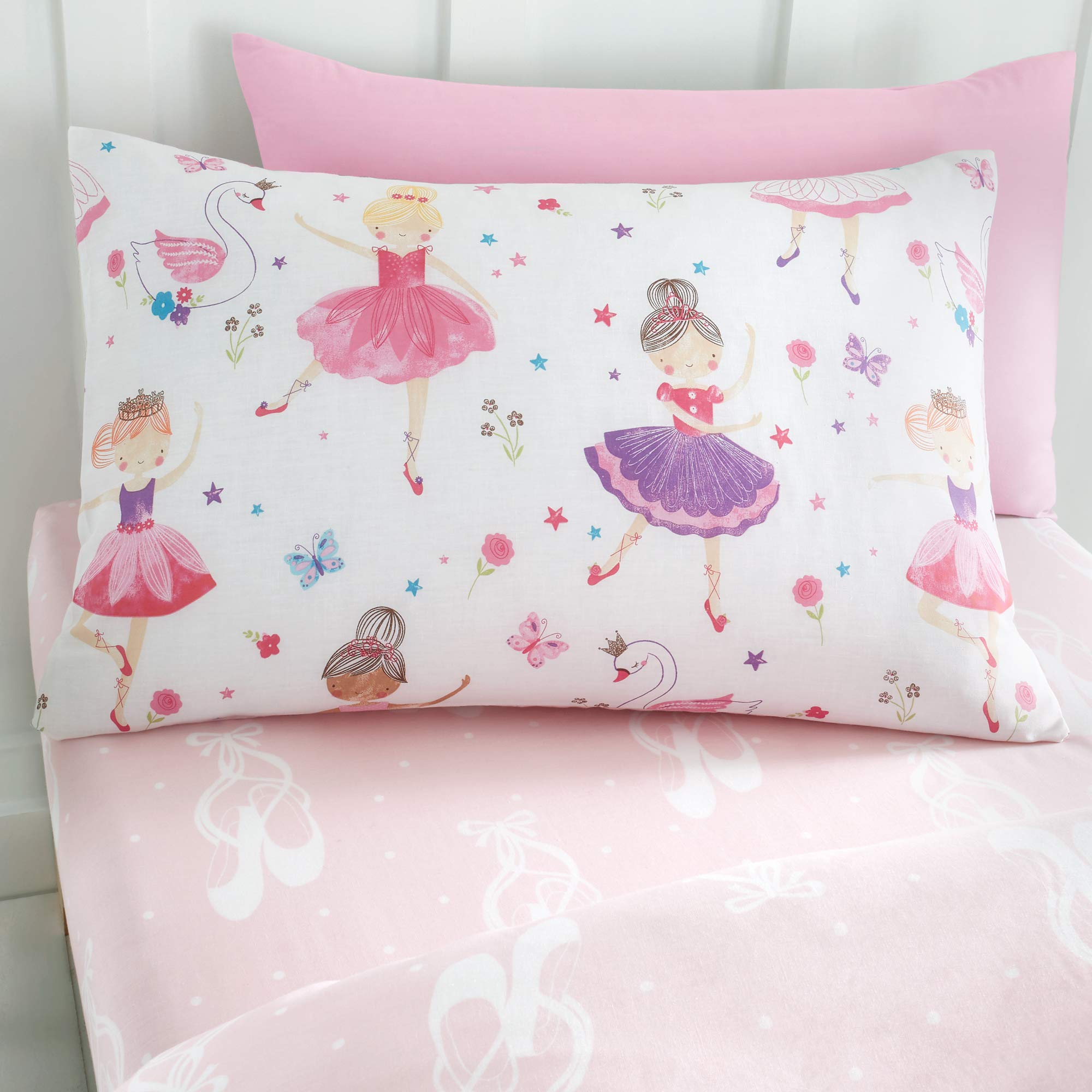 Happy Linen Company Girls Kids Prima Ballerina Ballet Dance Pink Single Fitted Sheet