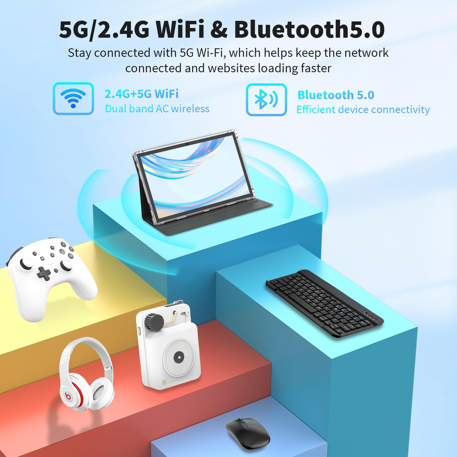 YOBANSE Android 14 Tablet with Keyboard - 10 inch Tablet, 12GB RAM, 128GB ROM (1TB Expand), 5G/2.4G WiFi, 8000mAh, BT 5.0, GMS Certified, with Mouse, Case, Stylus, Support Split Screen